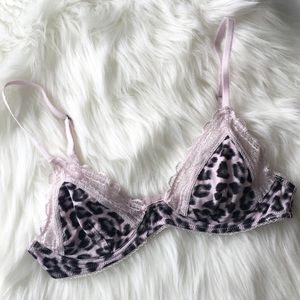 Free People Bralette 32C Pink Lace Leopard